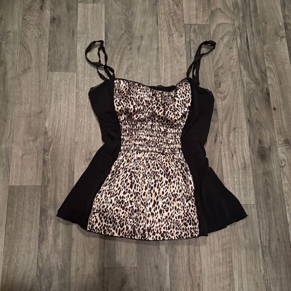 Vintage retro y2k cheetah leopard print babydoll ruched top - Picture 1 of 5
